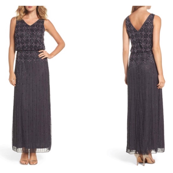 pisarro nights beaded bodice blouson gown
